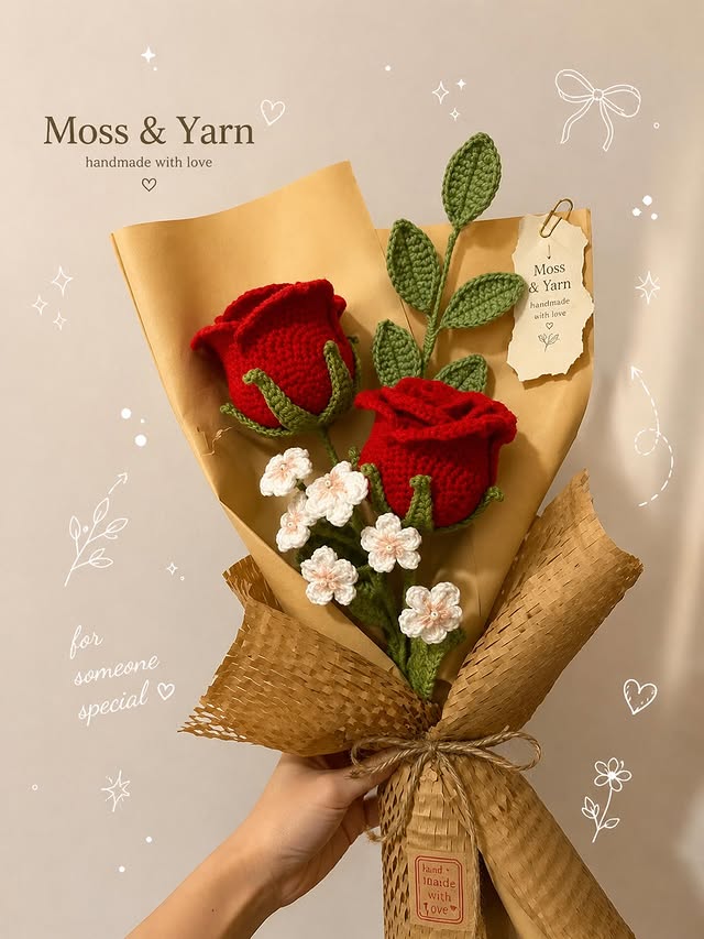 Rose and daisy crochet bouquet