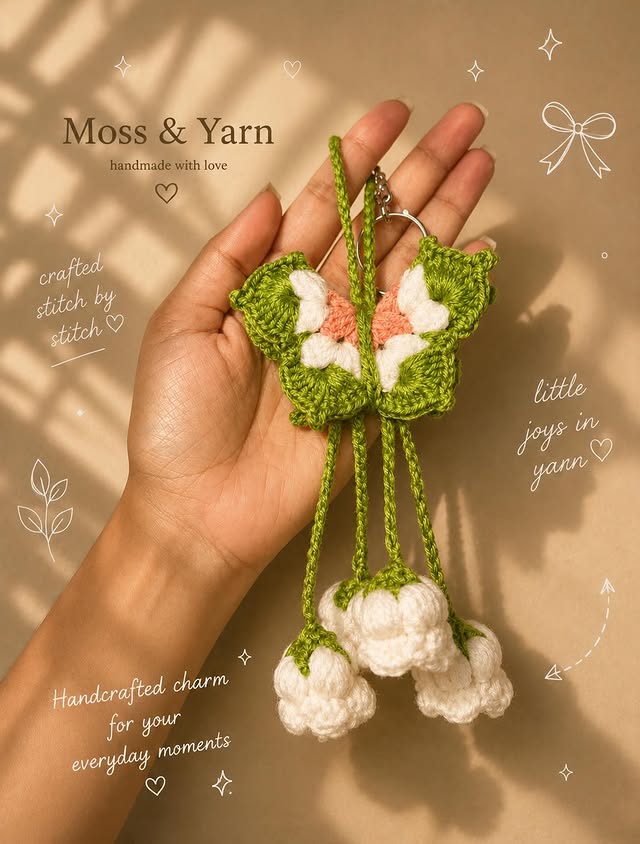 Crochet butterfly and flower charm