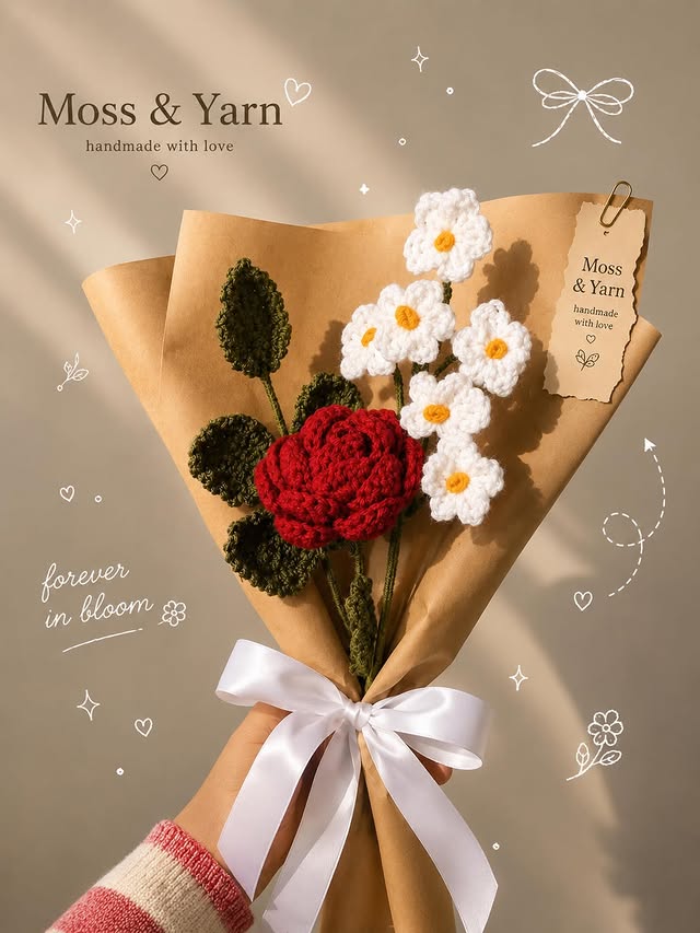 Crochet bouquet wrapped in kraft paper